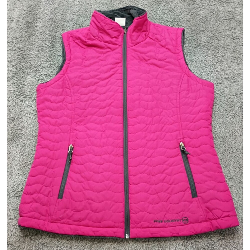 Free Country Jacket Vest Womens Medium Reversible Quilted Fleece Lined Full Zip